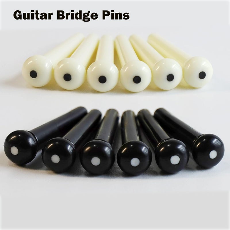 Junlego 14Pcs Acoustic Guitar Bridge Pins String Pegs Guitar Saddle Nut With 3-In-1 Pin Puller Remover Guitar String Winder And Cutter Guitar Parts Accessories Replacement Tools Kits（white+black） - Image 2